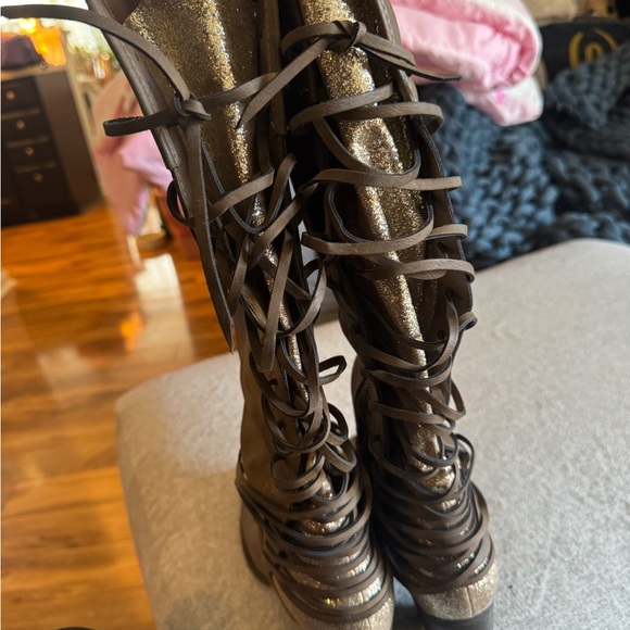 NWOT Southern Fried Chics Brown Lace-Up Knee high Boots with Glitter, size 10 - Picture 5 of 7